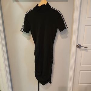 MICHAEL KORS SPORTY racer stripe logo turtleneck sexy dress black tape knit S